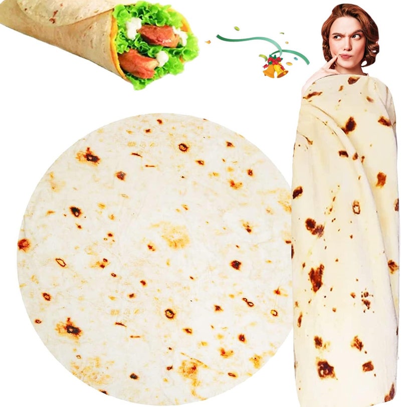 SILUI Tortilla Burrito Blanket White Elephants Gifts for Adults Kids Funny Novelty Gag Food Throw Blanket for Birthday Christmas 300 GSM Flannel Taco Wrap Blanket(71 Inches) - Image 1